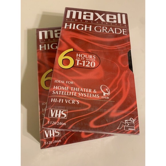2 Maxell High Grade T-120 VHS Blank Tapes 2-6 Hour SEALED - Picture 1 of 8